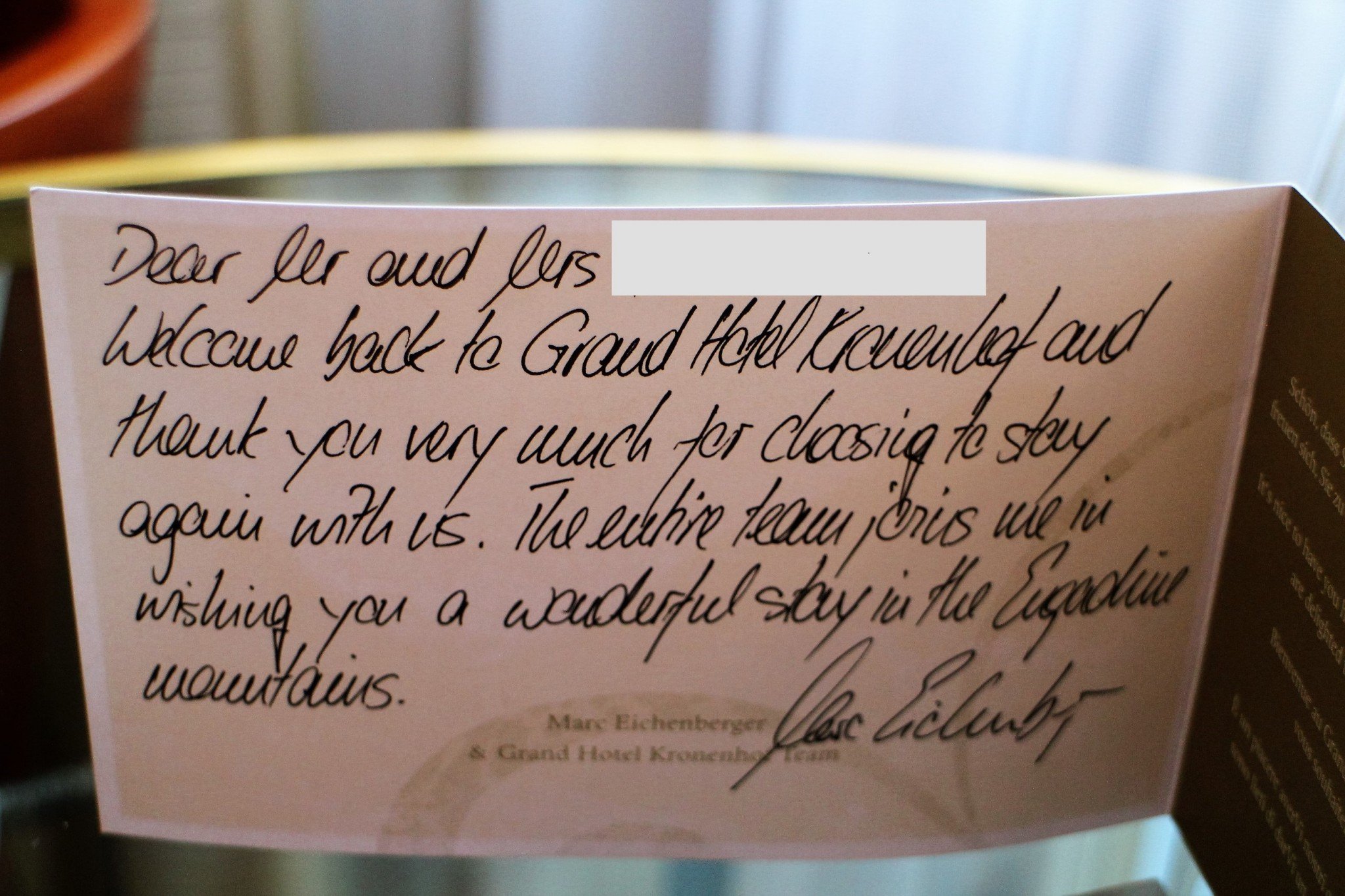 Grand Hotel Kronenhof personal message
